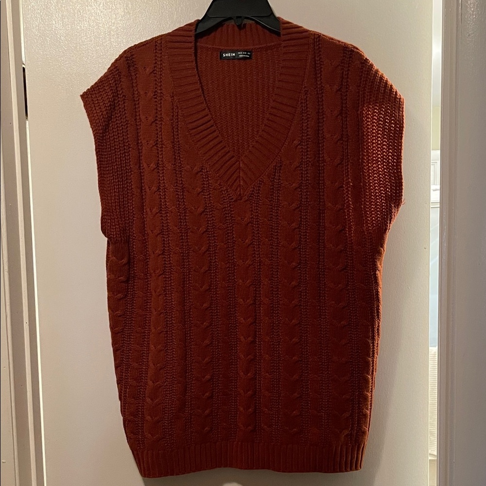 SHEIN Women's Rust V-Neck Sweater